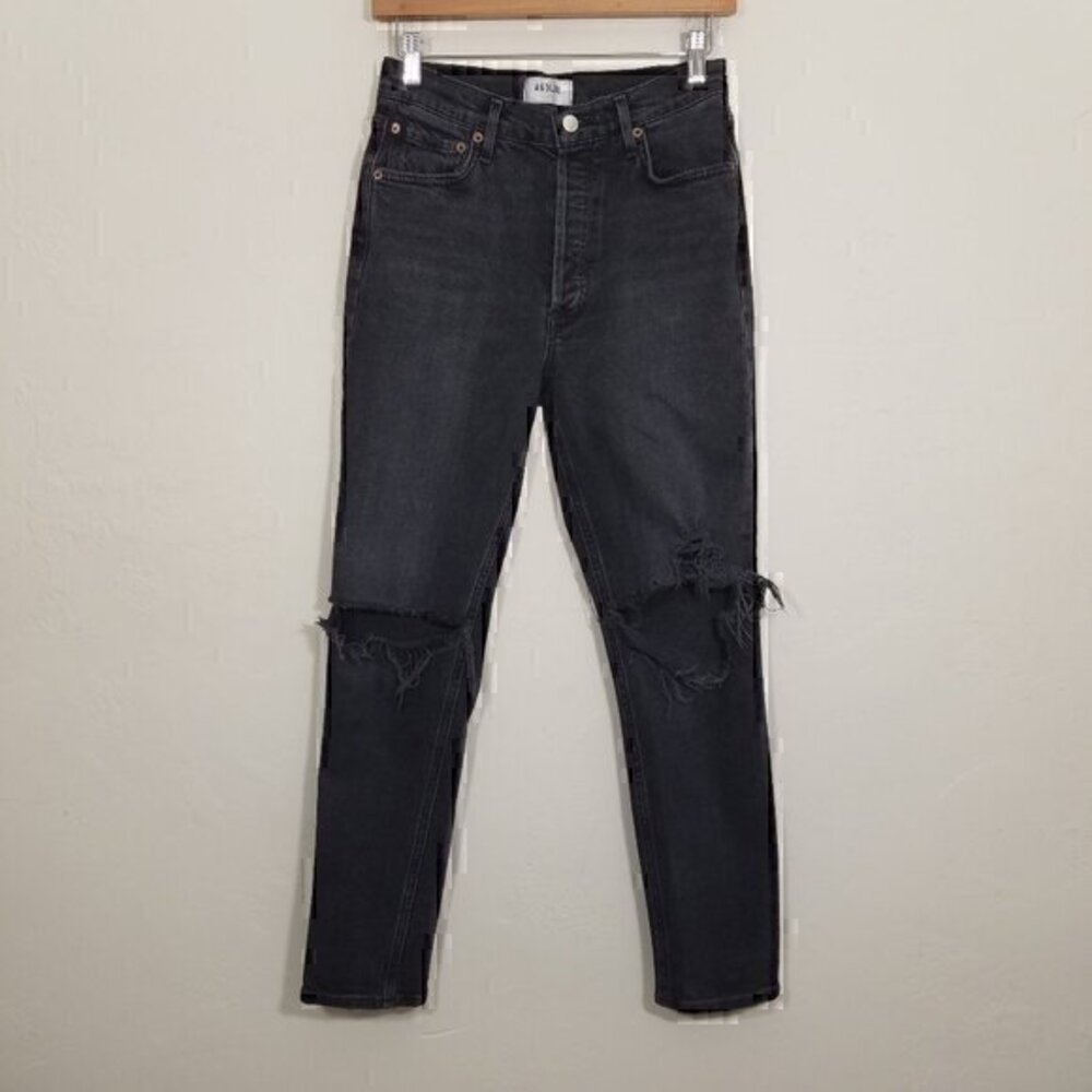 Agolde NICO Button Fly Distressed Jeans Black Size 27